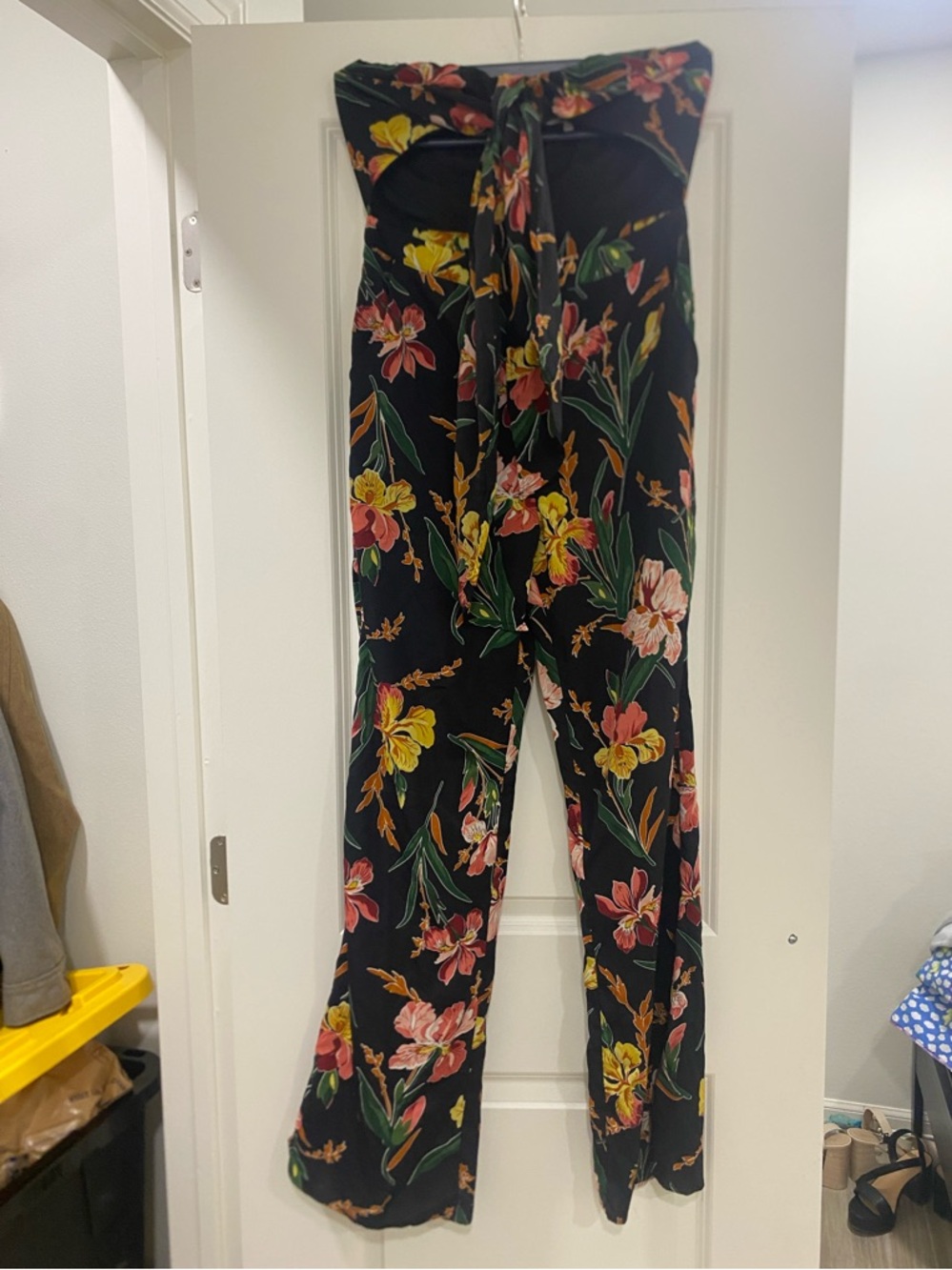Lulumari Black Floral Strapless Tie-Front Jumpsuit